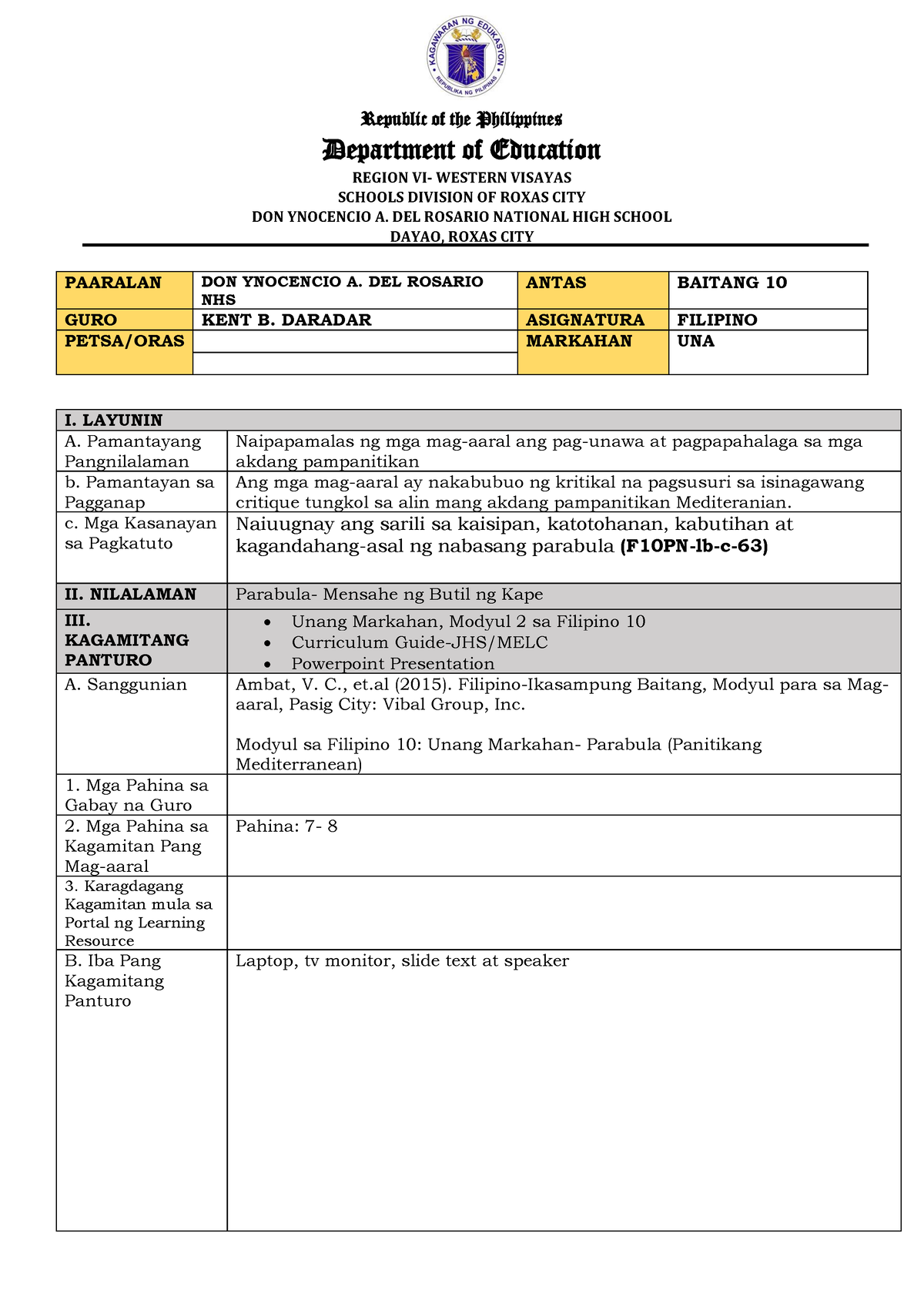 DLP Contextualize - hha - Department of Education REGION VI- WESTERN ...