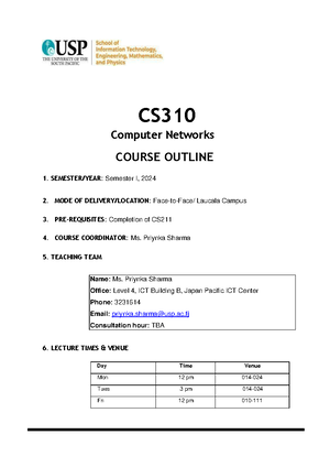 CS311 Operating System Course Outline SEM 1 2024 - CS 311 OPERATING ...