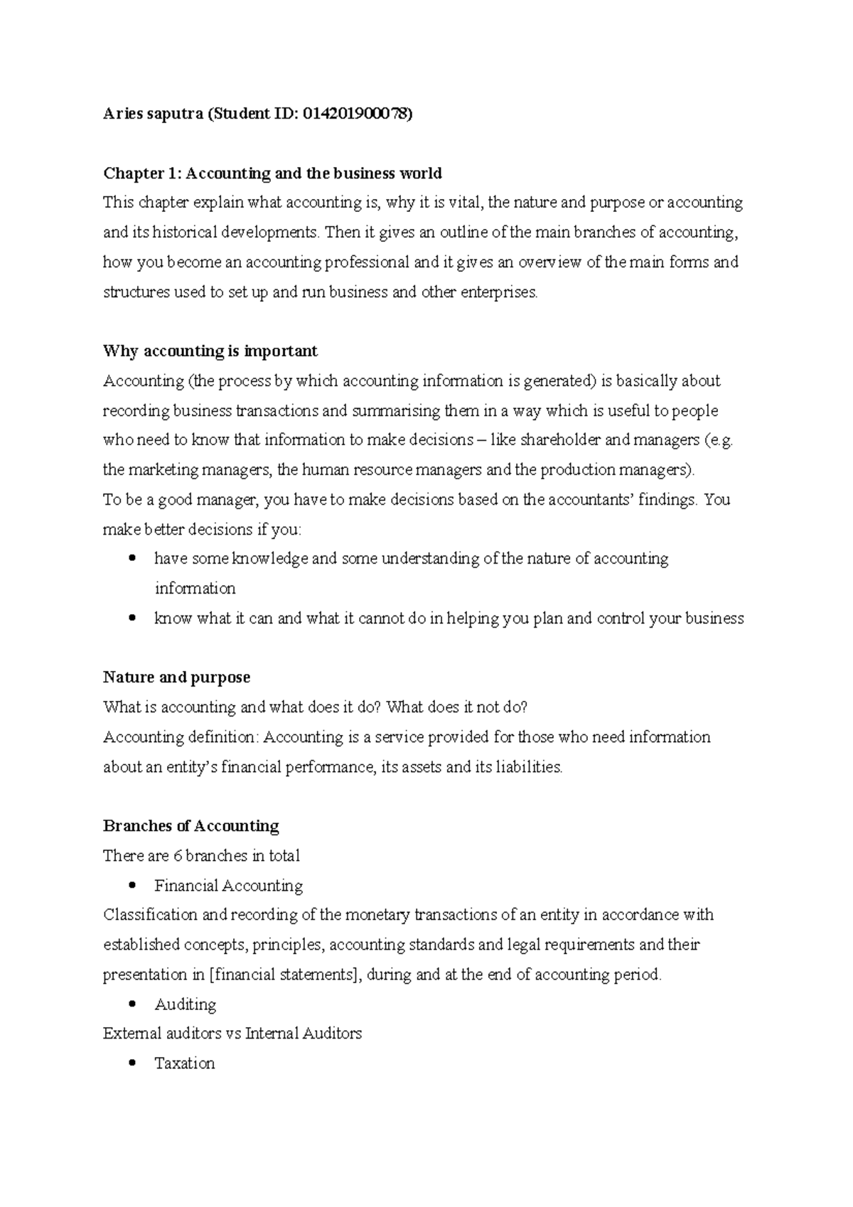 Summarize Chapter 1 - Summary Principles of Accounting - Aries saputra ...