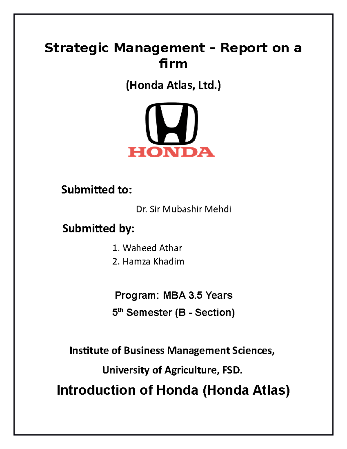 Honda Strategic Analysis - Brand Management - Brand Management 