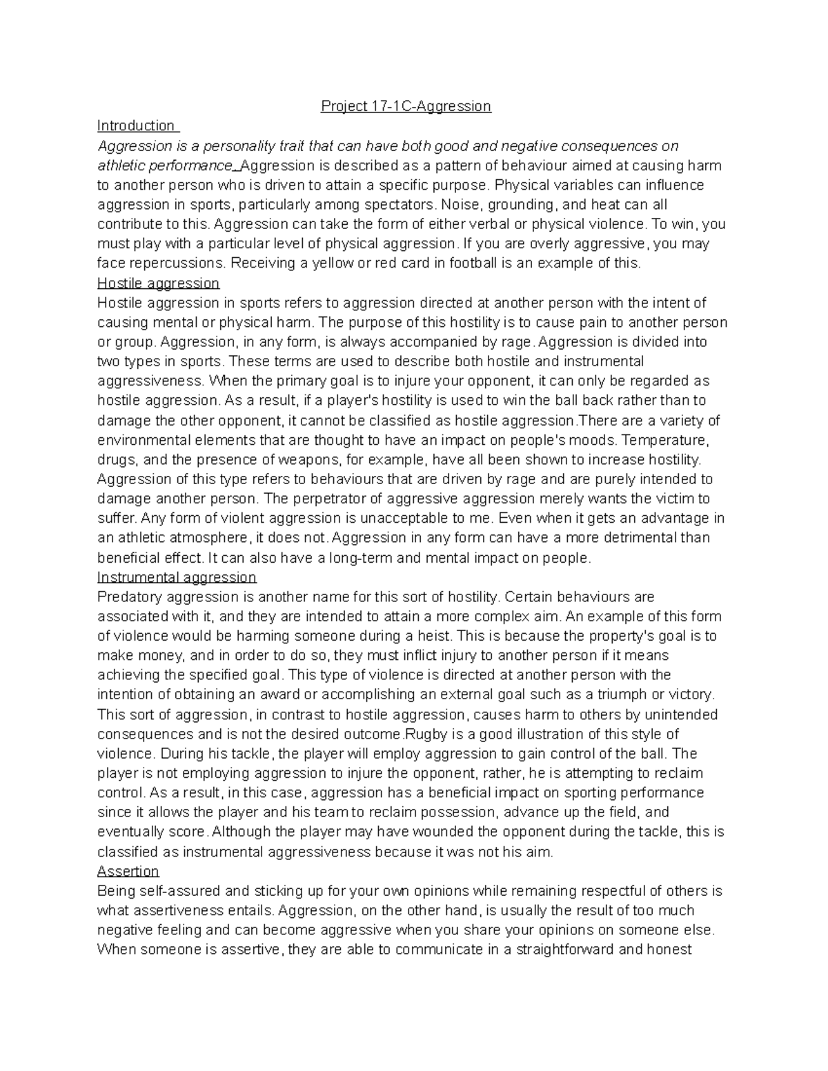 Project 17-1C-Aggression - Project 17-1C-Aggression Introduction ...