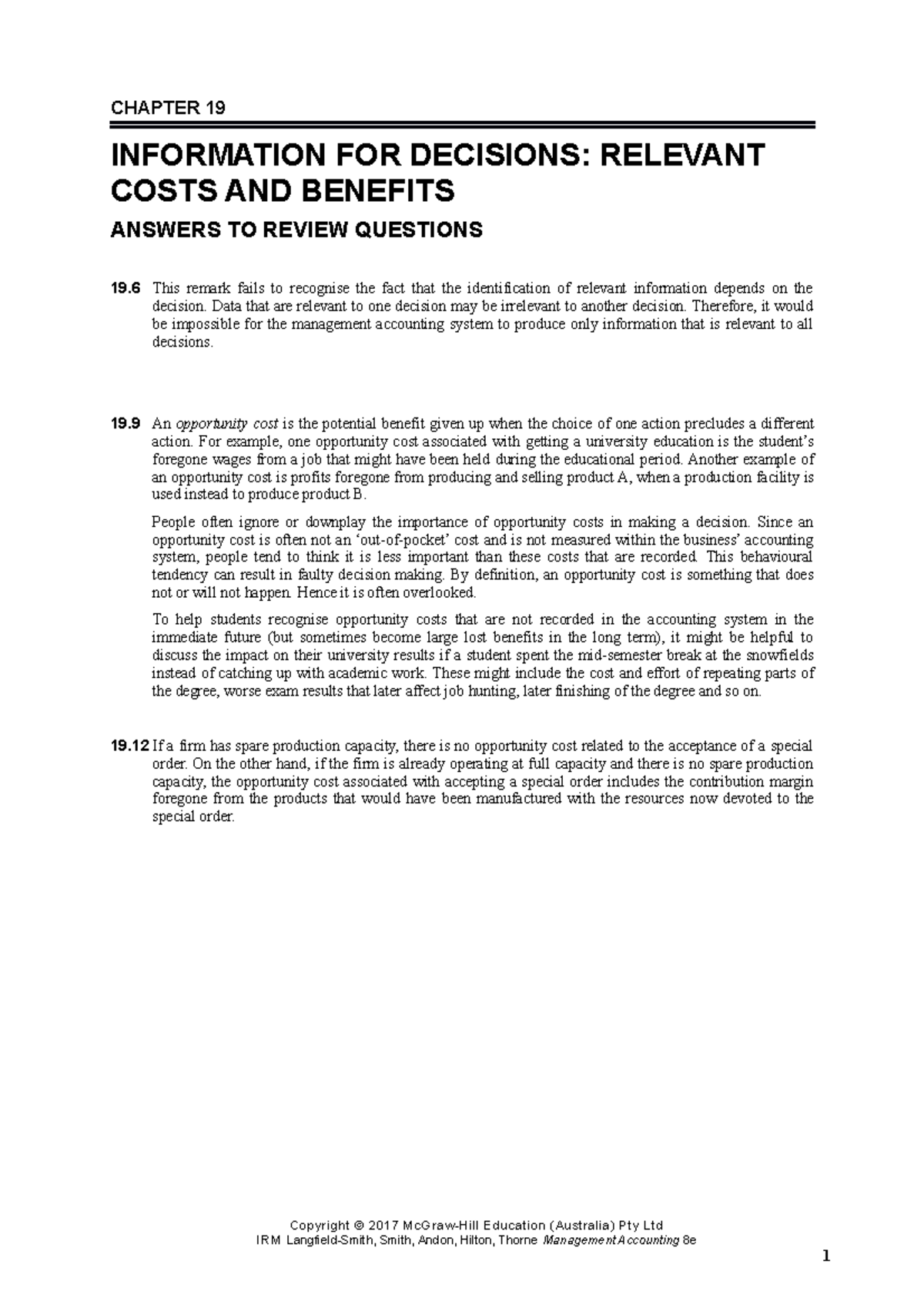 Topic 5 Tutorial Solutions - CHAPTER 19 INFORMATION FOR DECISIONS ...