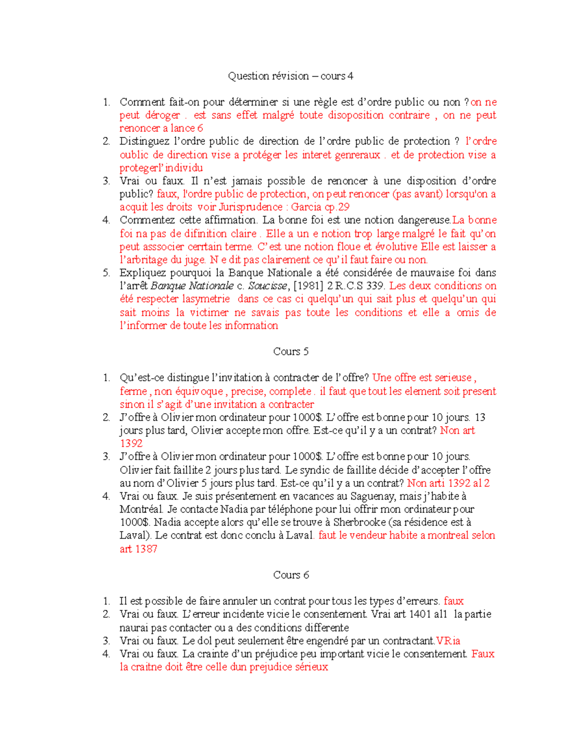 Cours 4 à 6 - couerss - Question révision – cours 4 Comment fait-on ...