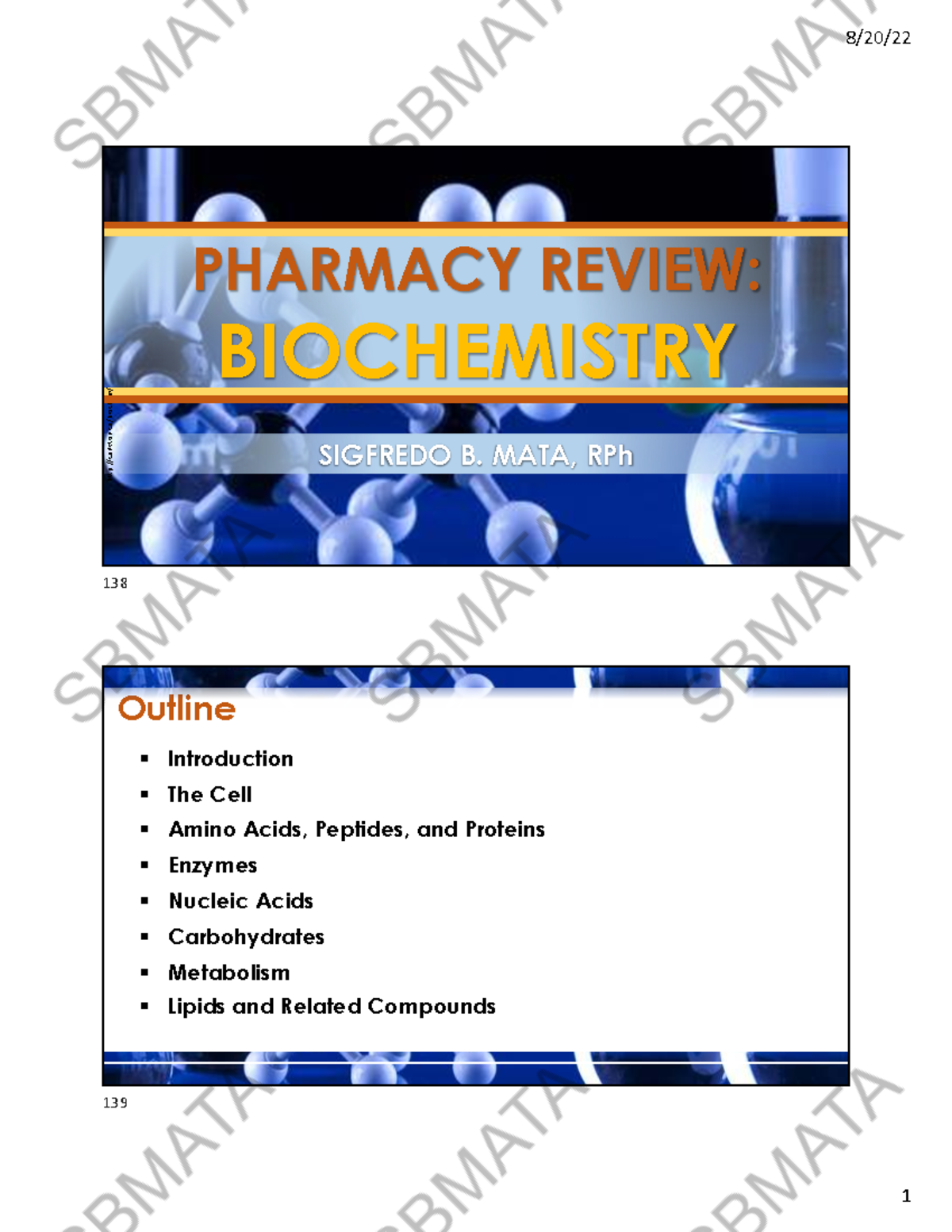 Pharmacy review 2022 biochemistry by sbm slides - PHARMACY REVIEW ...