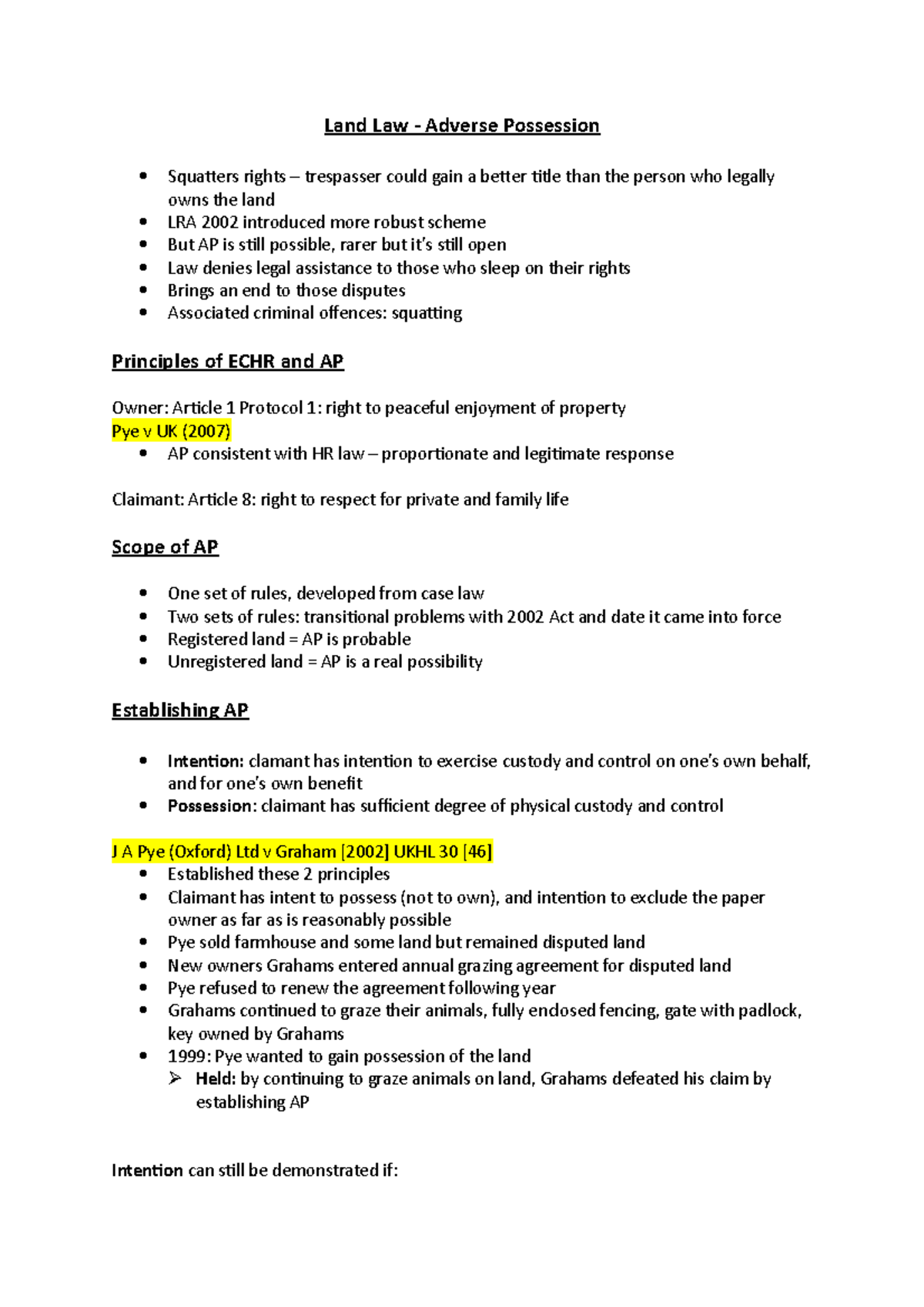Land Law Adverse Possession - Land Law - Adverse Possession Squatters ...