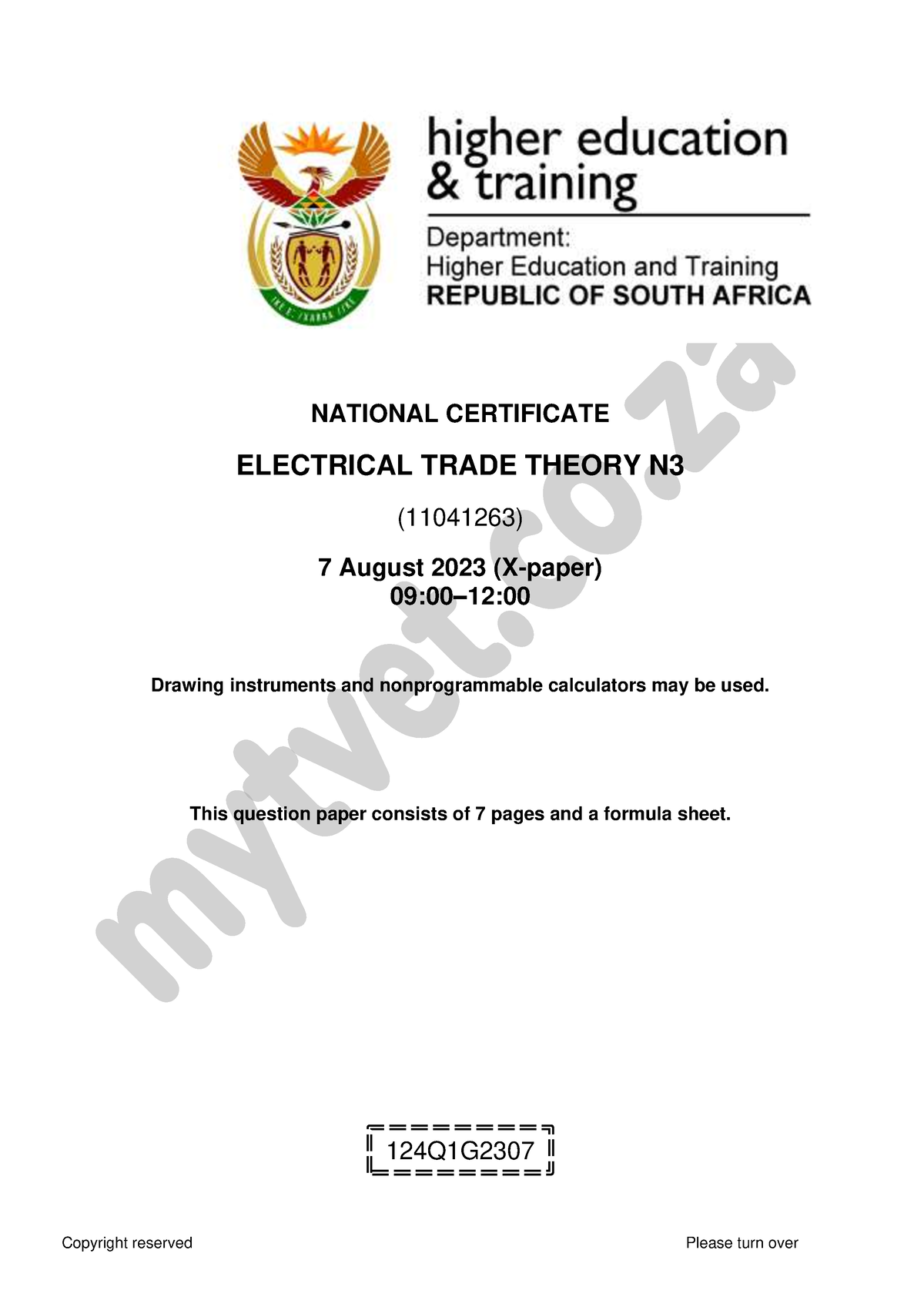 T520 Electrical Trade Theory N3 Aug Qp 2023 Sign Off National Certificate Electrical Trade 