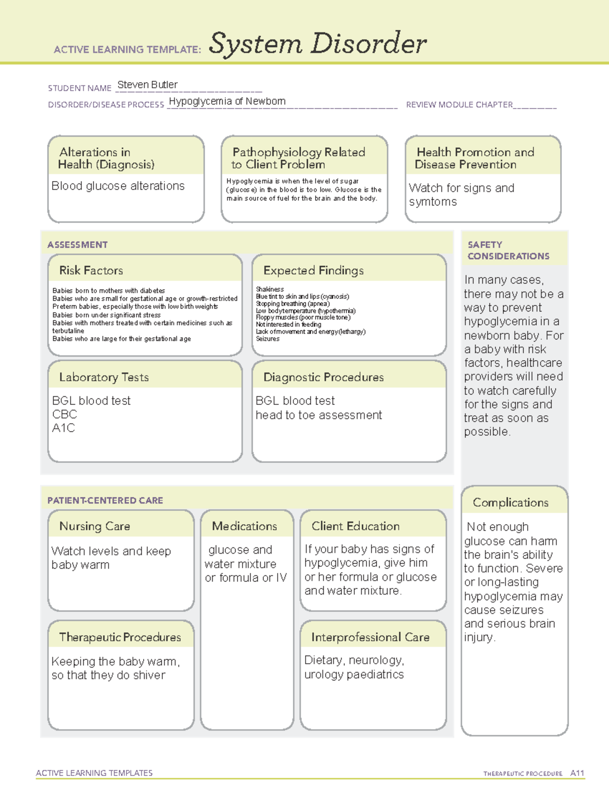 Hypoglycemia Of Newborn Maternal Newborn Chapter 10 ACTIVE LEARNING 