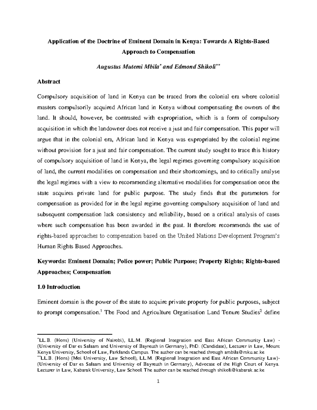 Application of the Doctrine of Eminent Domain - It should, however, be ...