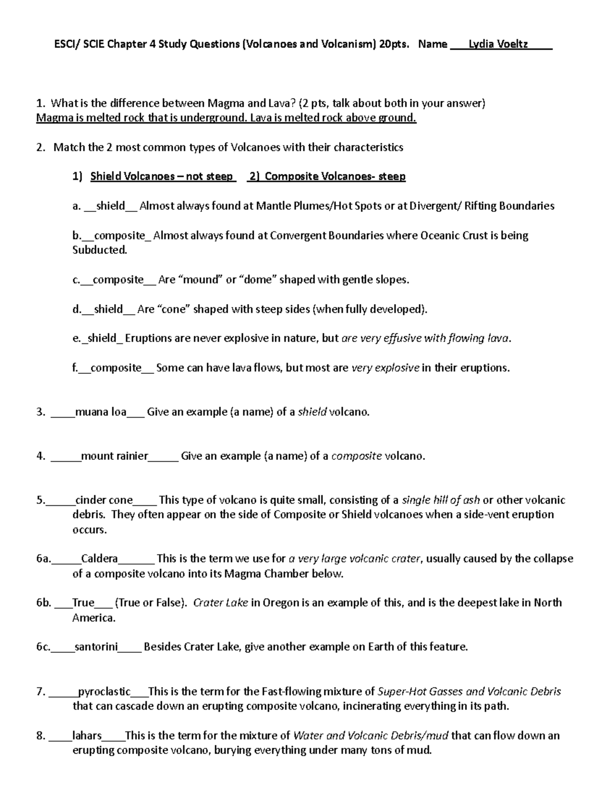 Chapter 4 Questions - ESCI/ SCIE Chapter 4 Study Questions (Volcanoes ...