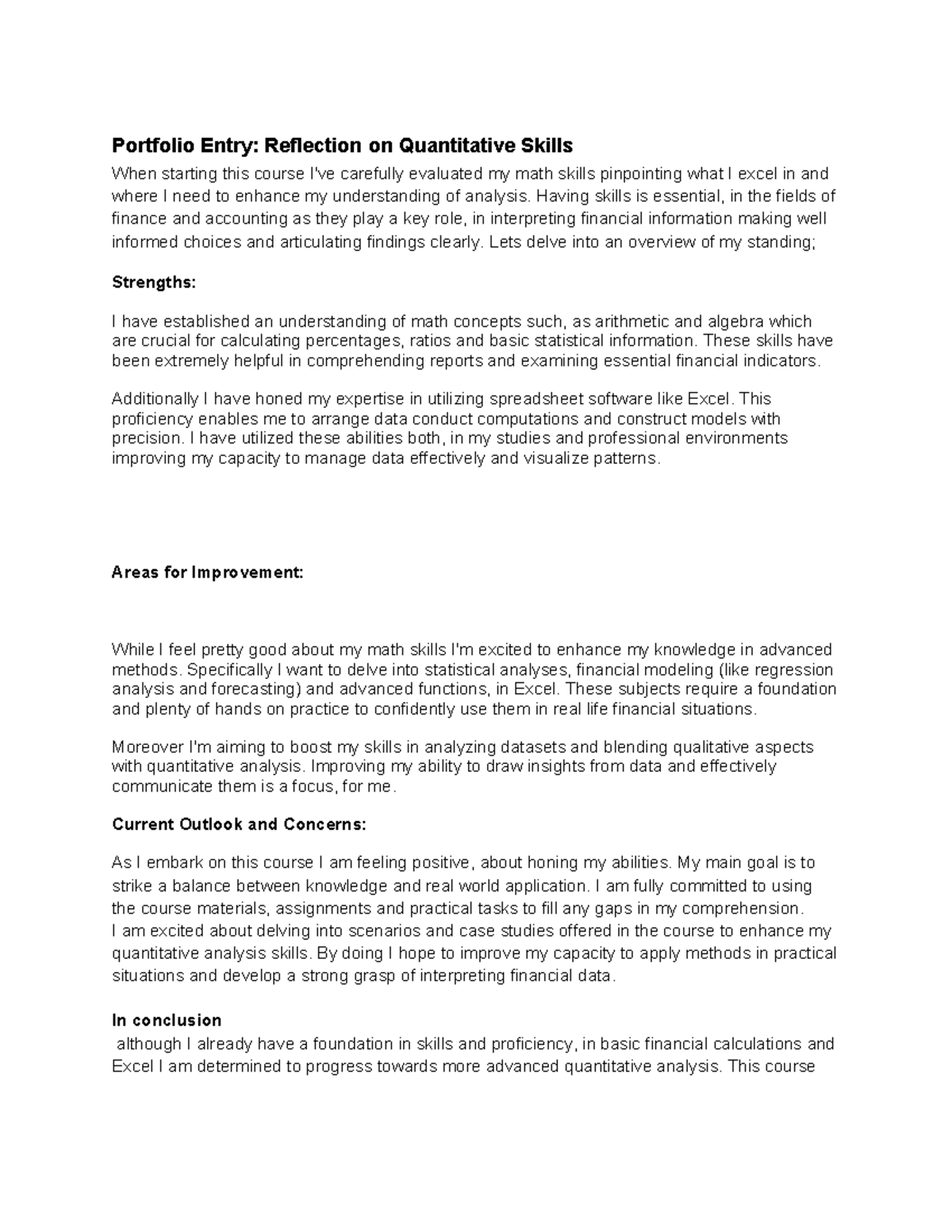 Portfolio 1 FM - Good - Portfolio Entry: Reflection on Quantitative ...