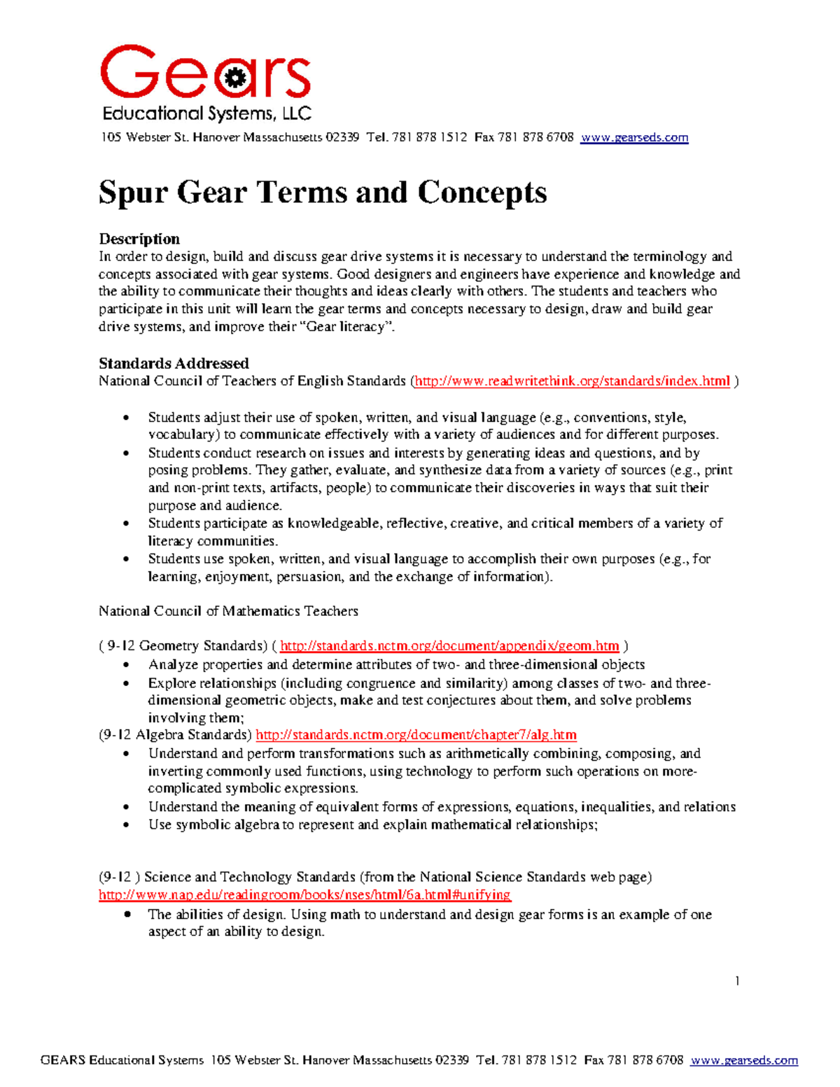 6 - For review - 1 Spur Gear Terms and Concepts Description In order to ...