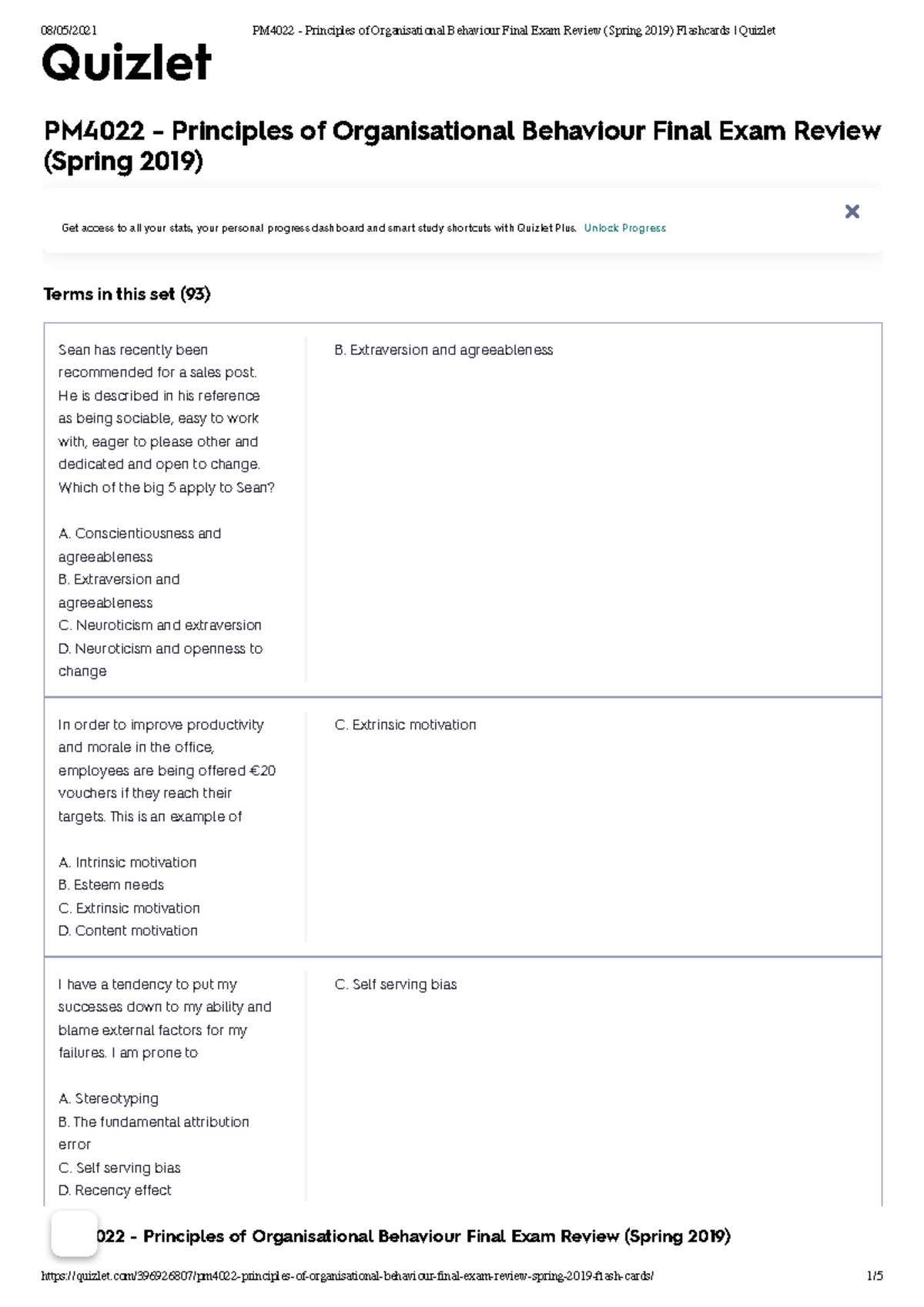 PM4022 - Principles Of Organisational Behaviour Final Exam Review ...