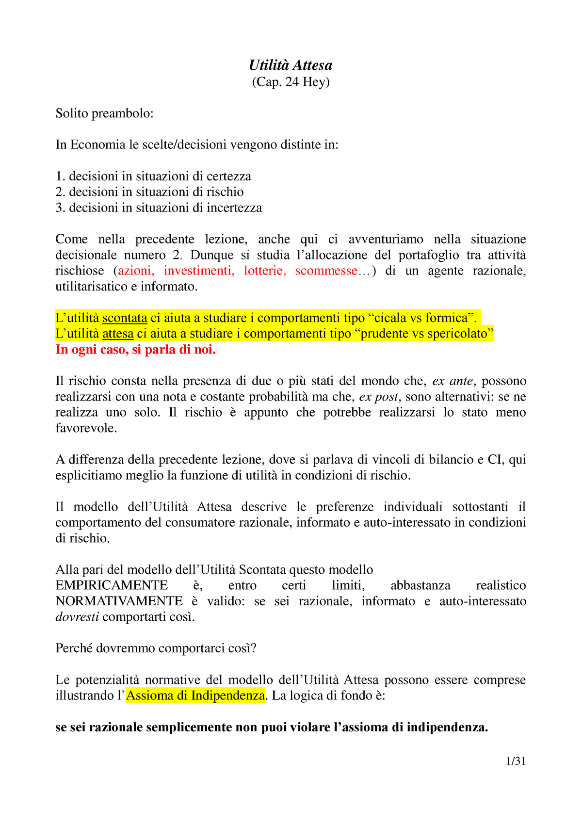 Utilità Attesa - Utilità Attesa (Cap. 24 Hey) Solito Preambolo: In ...