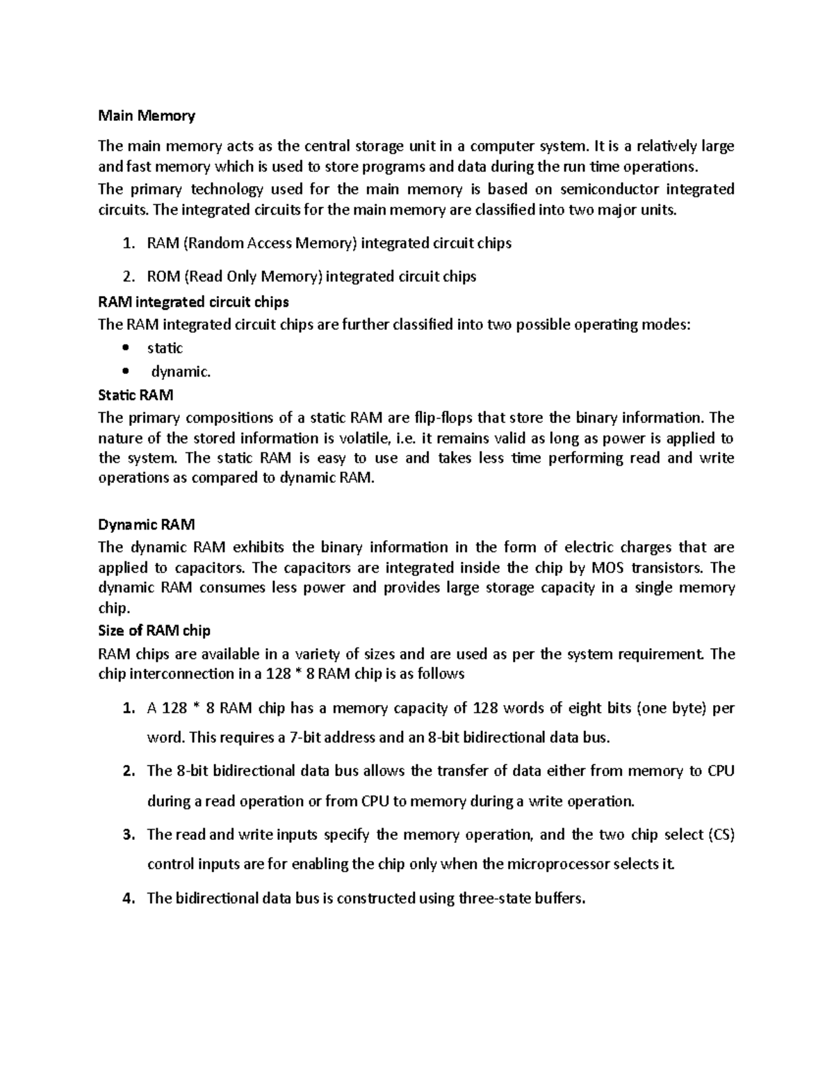 Main memory - It is a relatively large and fast memory which is used to ...