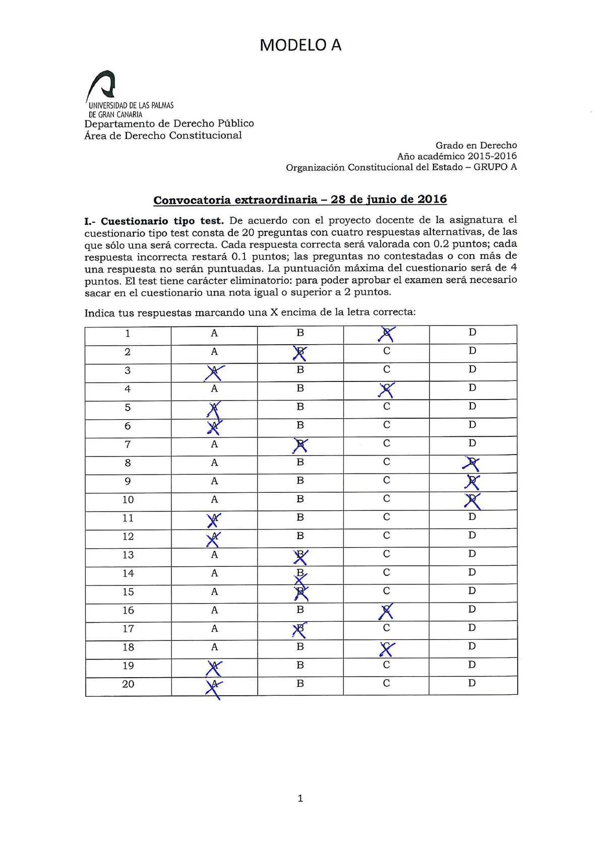 Examen Mayo 2016, Preguntas Y Respuestas - MODELO A N UNIVERSIDAD DE ...