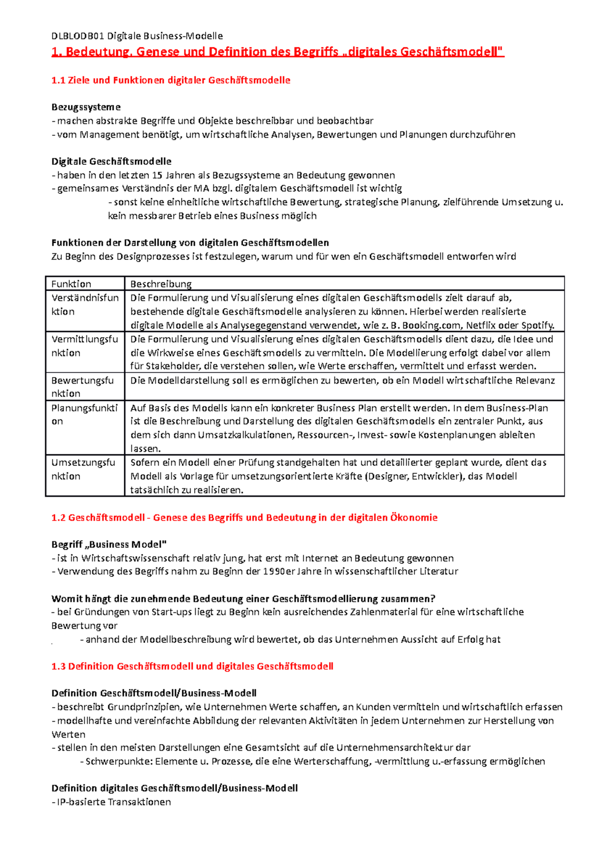 Digitale Business DLBLODB01 Digitale BusinessModelle 1. Bedeutung