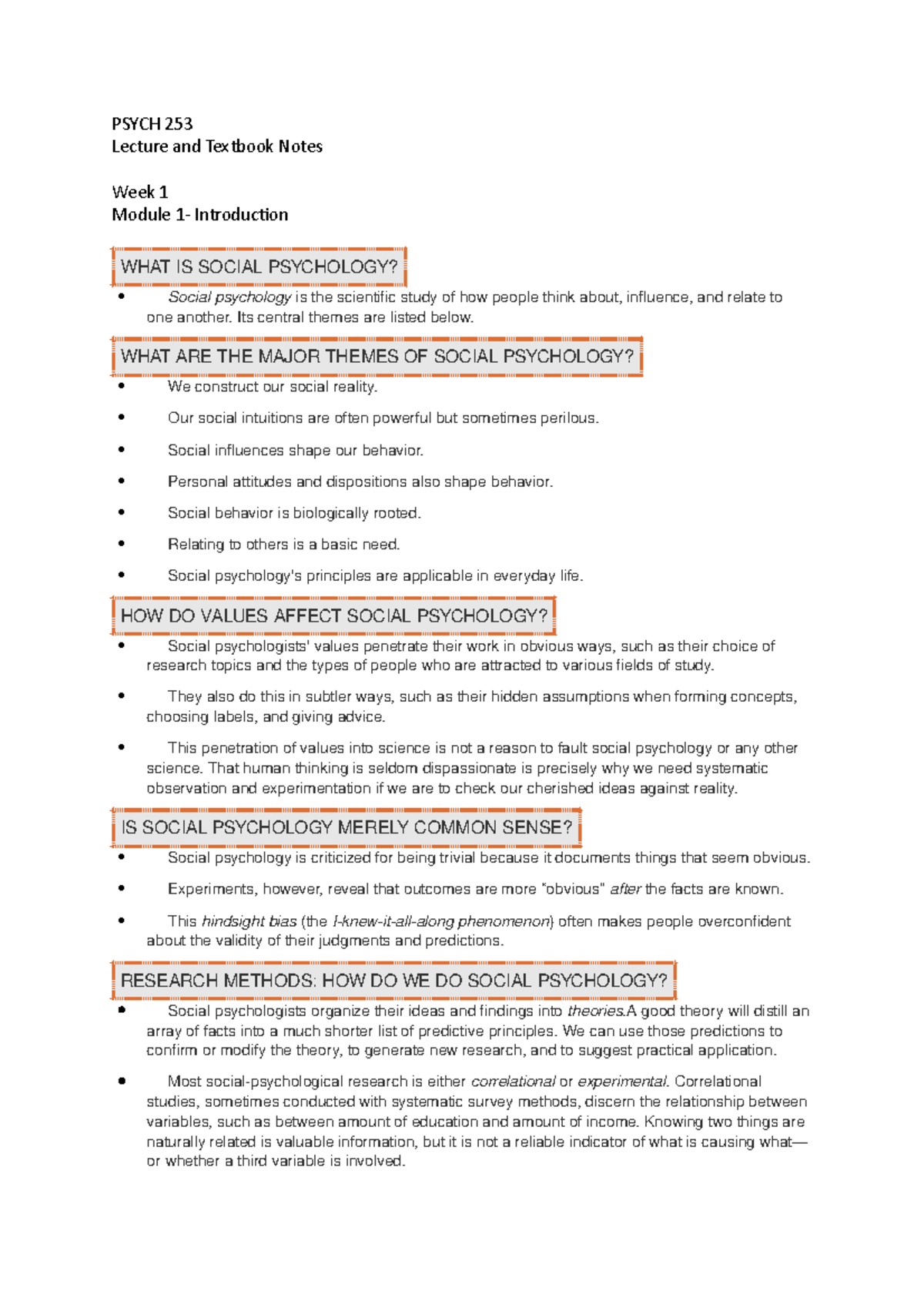 Psych 253 notes - PSYCH 253 Lecture and Textbook Notes Week 1 Module 1 ...