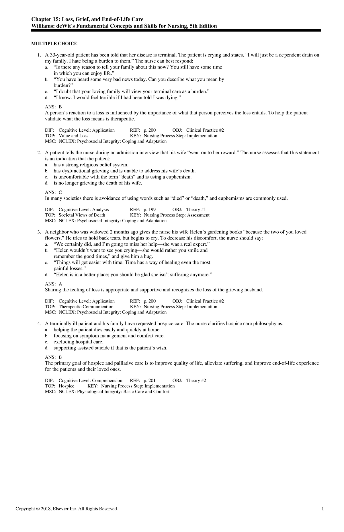 Exam View - Chapter 15 - Helps Pass - Chapter 15: Loss, Grief, And End ...