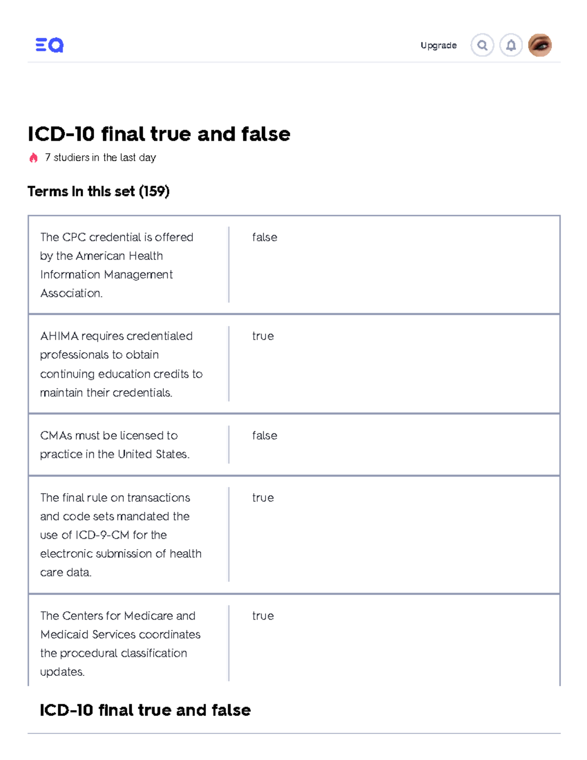 ICD10 Final Review True/False Upgrade ICD10 final true and false 7