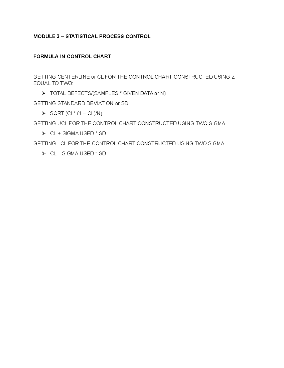 TQM Formulas - MODULE 3 – STATISTICAL PROCESS CONTROL FORMULA IN ...