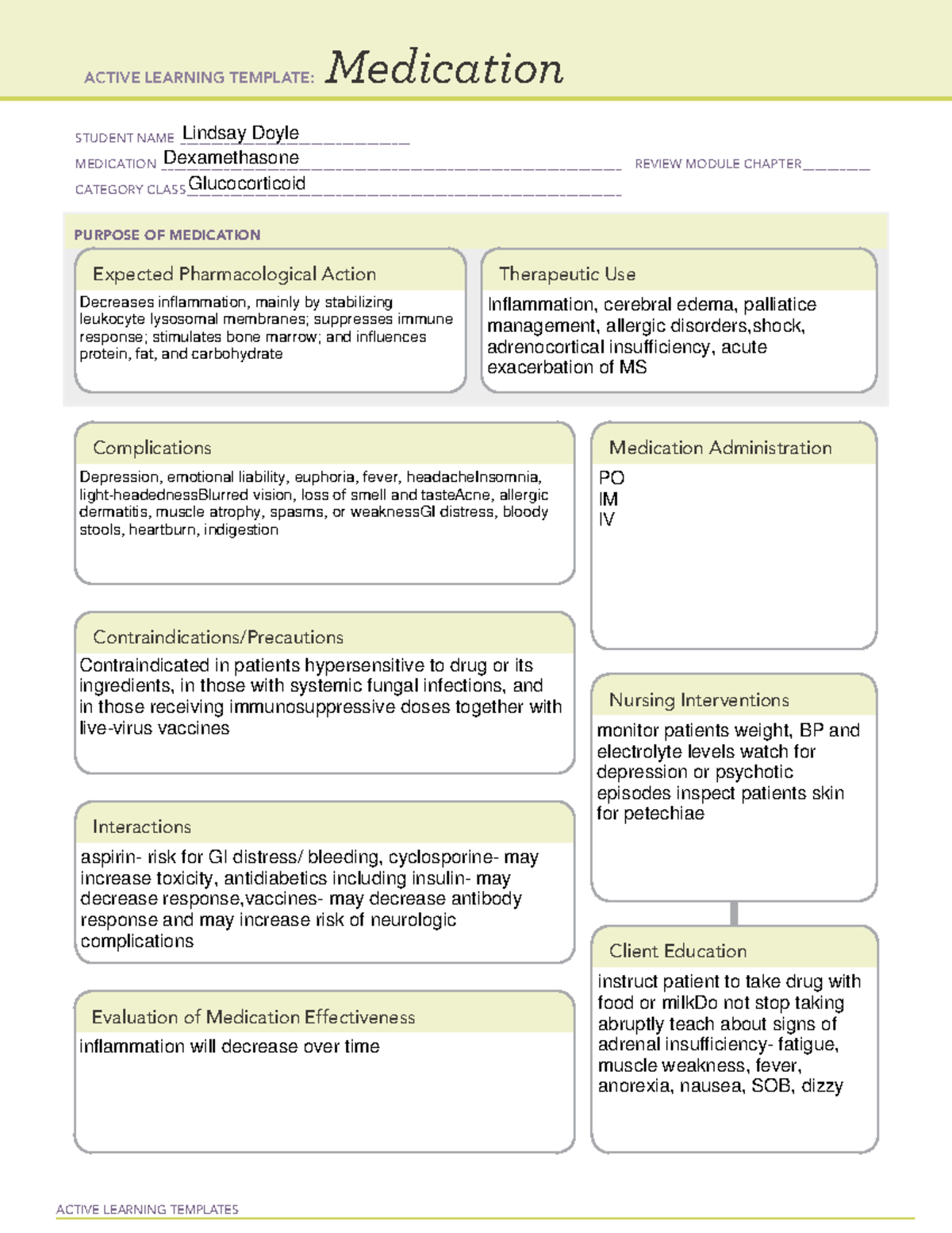 Medcard-dexamethasone - Active Learning Templates Medication Student 