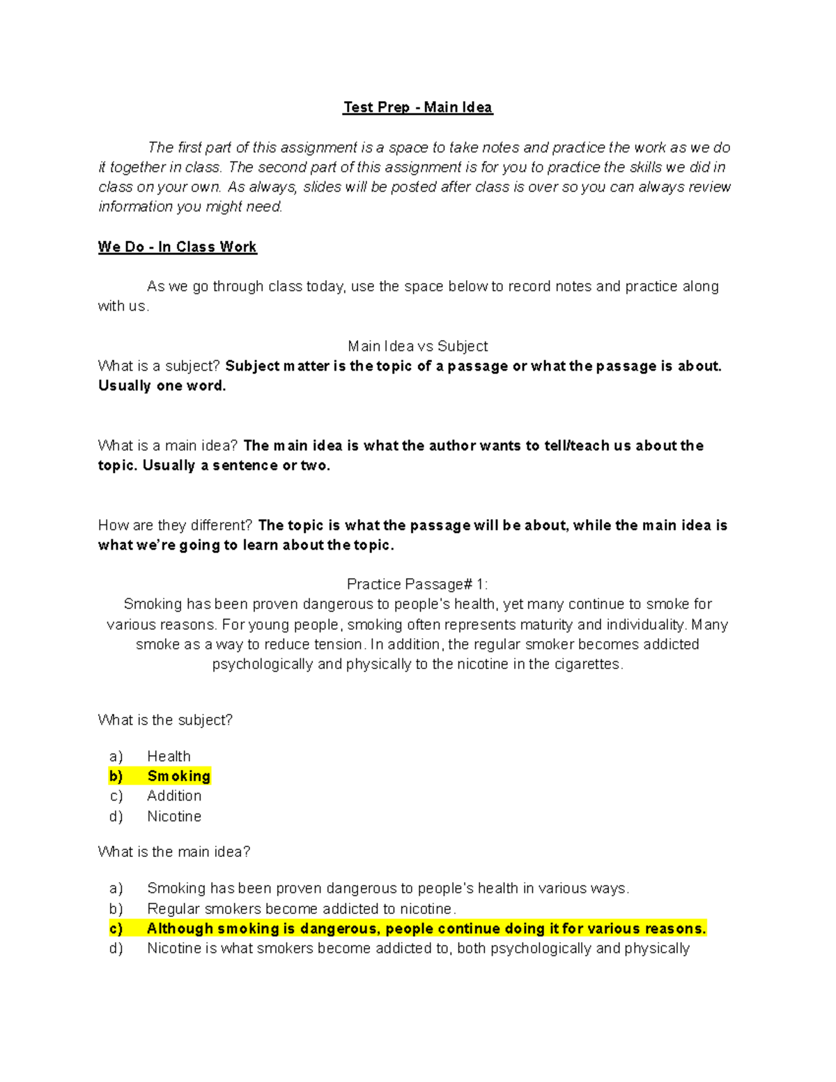 Test Prep - Main Idea - The second part of this assignment is for you ...