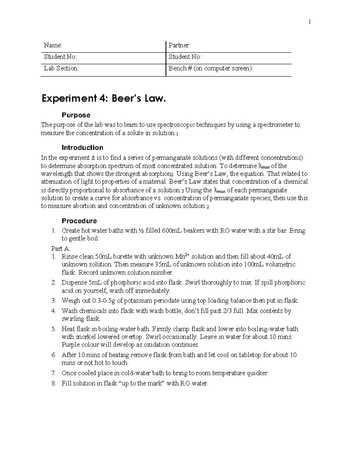 Template Beers Law beer's law lab report, purpose, introduction