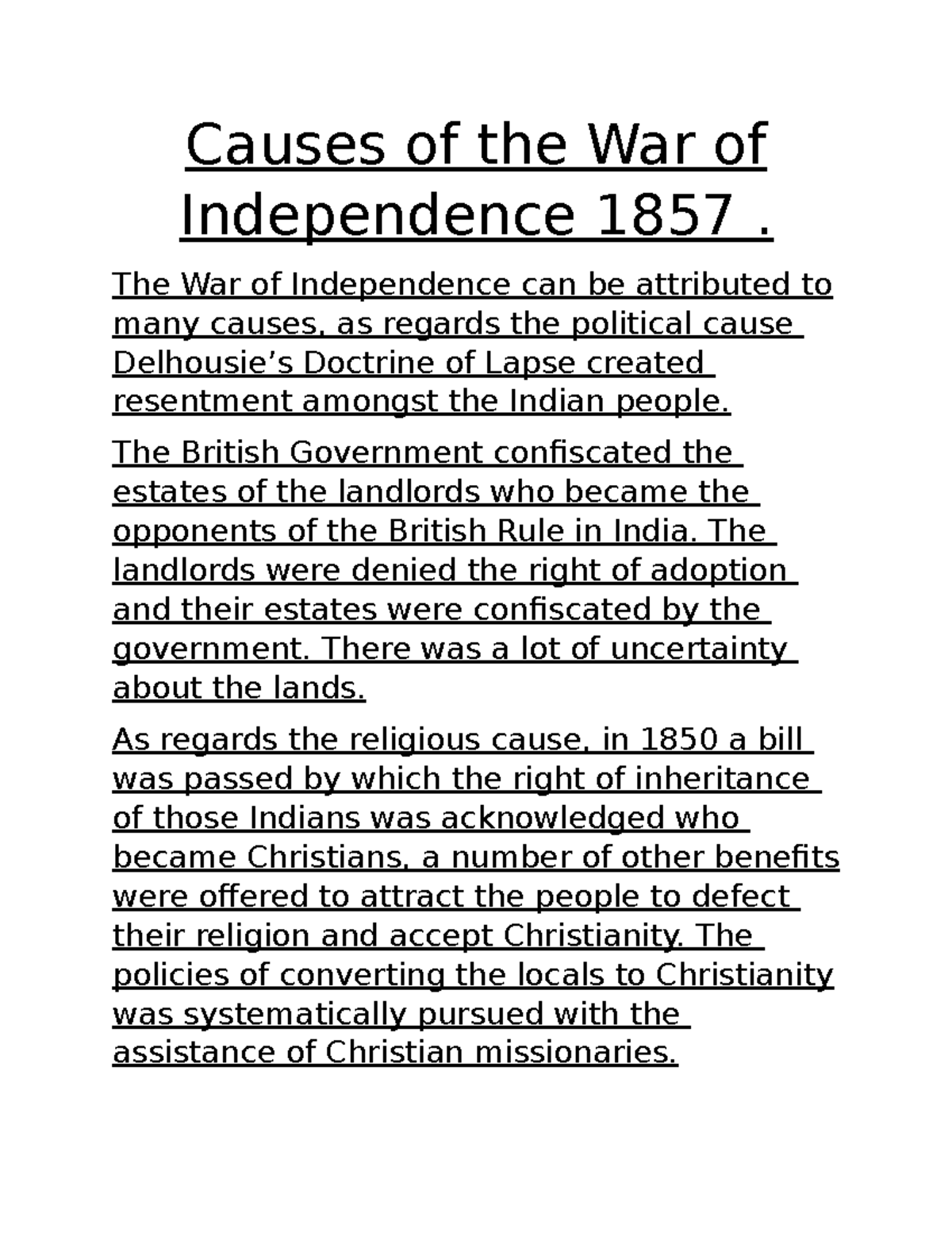 Causes Of The War Of Independence 1857 The War Of Independence Can Be 