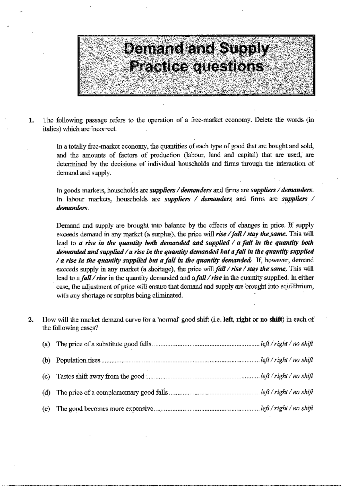 demand and supply essay questions and answers