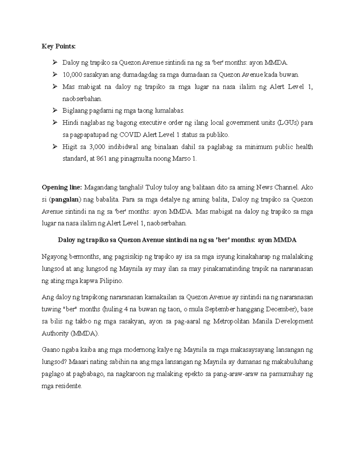 Balita Tungkol sa Trapiko - Key Points: Daloy ng trapiko sa Quezon ...