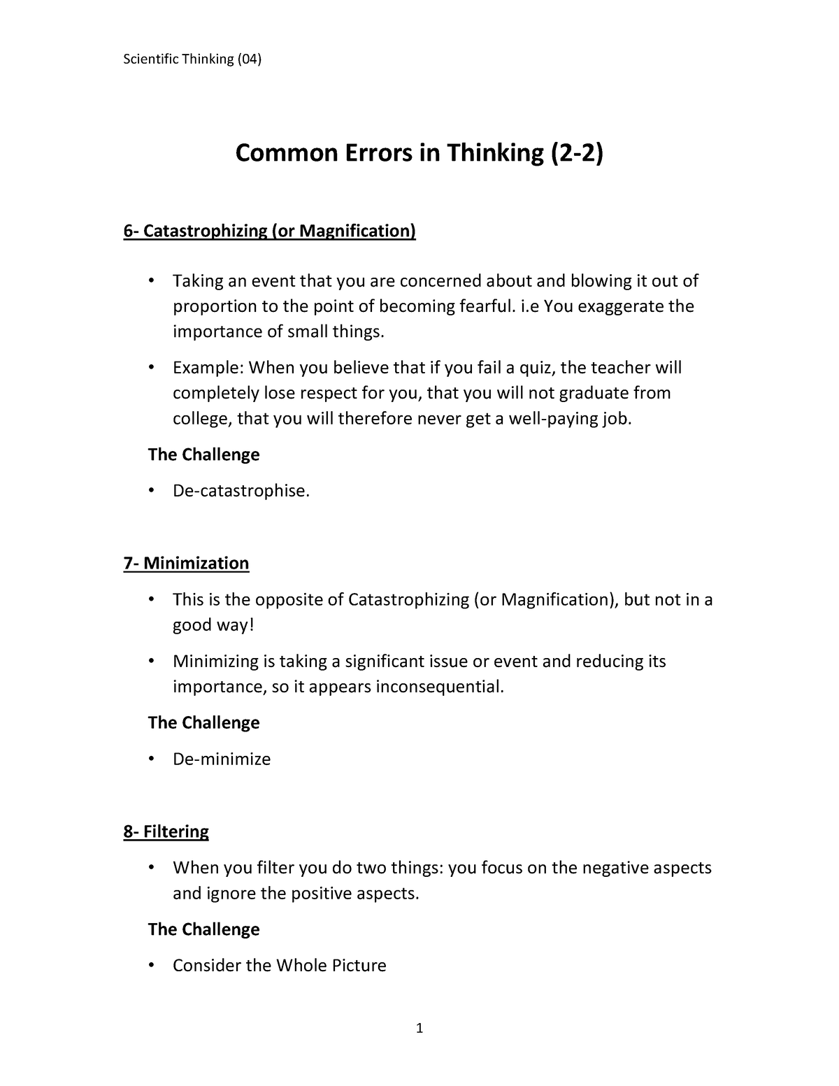 Scientific Thinking - (04) - Common Errors in Thinking (2-2) 6 ...