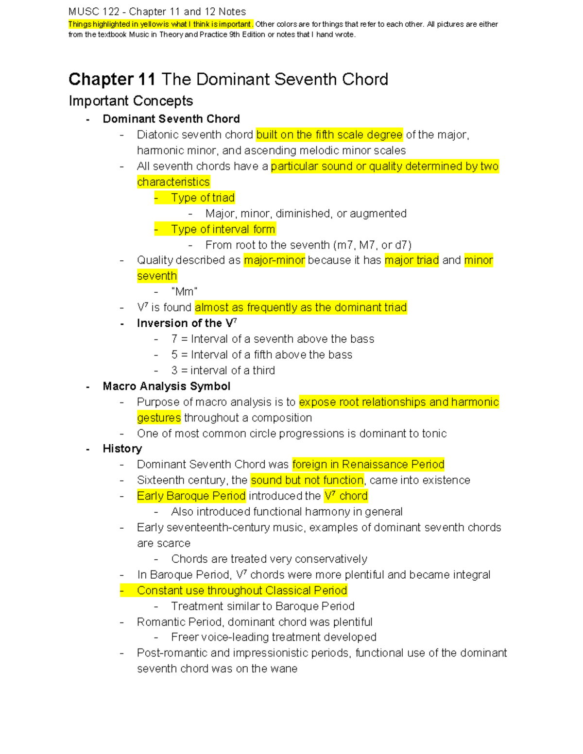 Chapter 11 and 12 - Summary Music in Theory and Practice - MUSC 122 -  Chapter 11 and 12 Notes Things - StuDocu