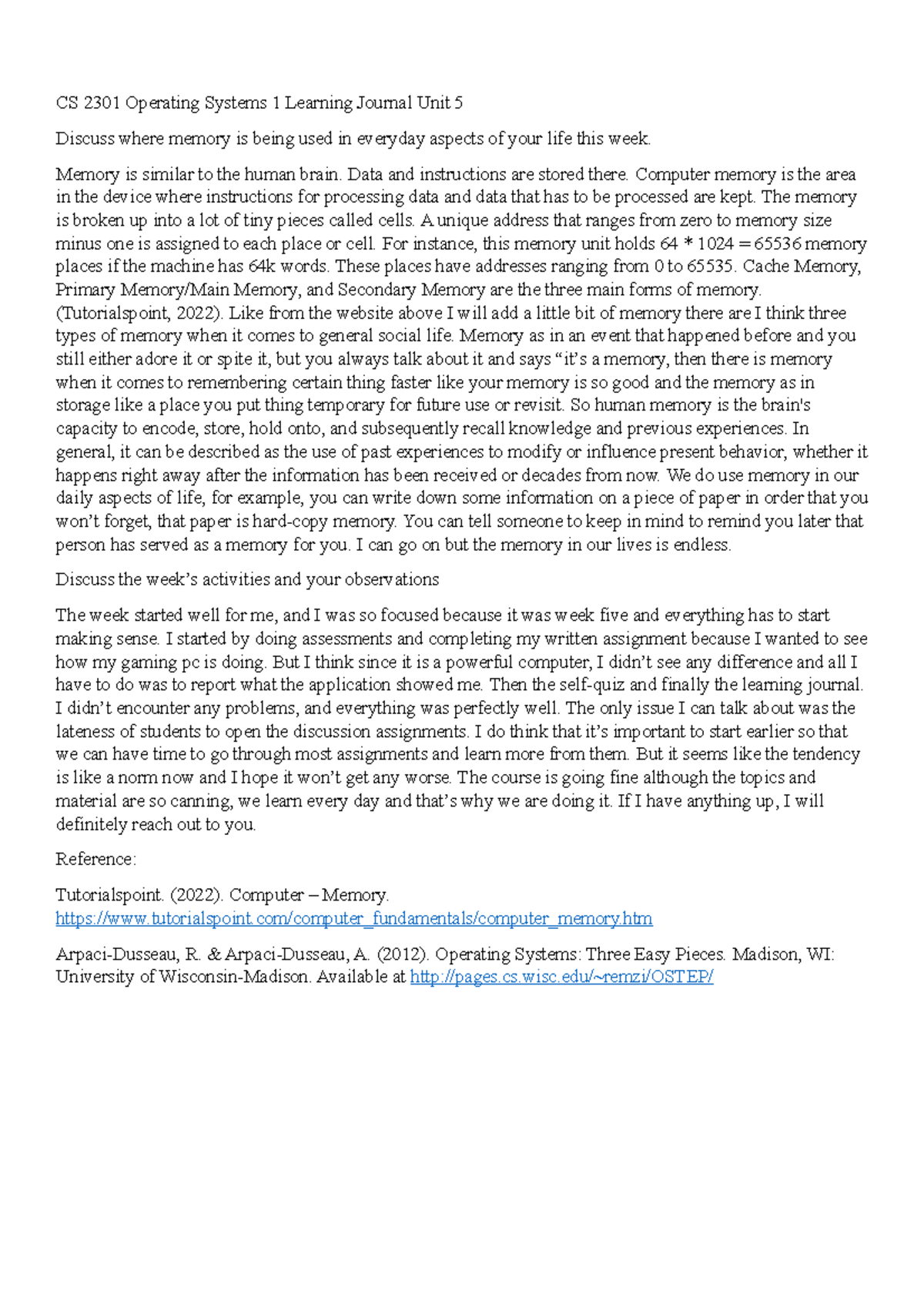 Cs 2301 Operating Systems 1 Learning Journal Unit 5 Cs 2301 Operating Systems 1 Learning Cs 2301 Operating Systems 1 Learning Journal Unit 5 Cs 2301 Operating Systems 1 Learning