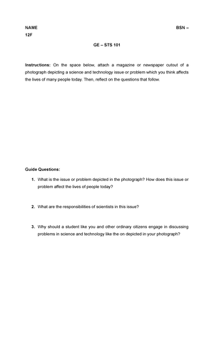UIC_STS_Science and Technology Reflection Paper - DAYANGHIRANG ...