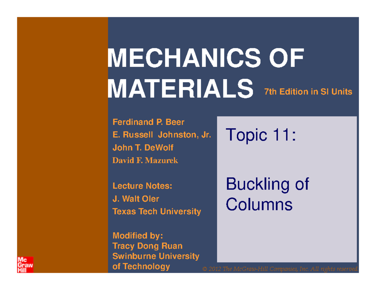 11 Columns - Lecture Notes 1 - MECHANICS OF MATERIALS 7th Edition In SI ...