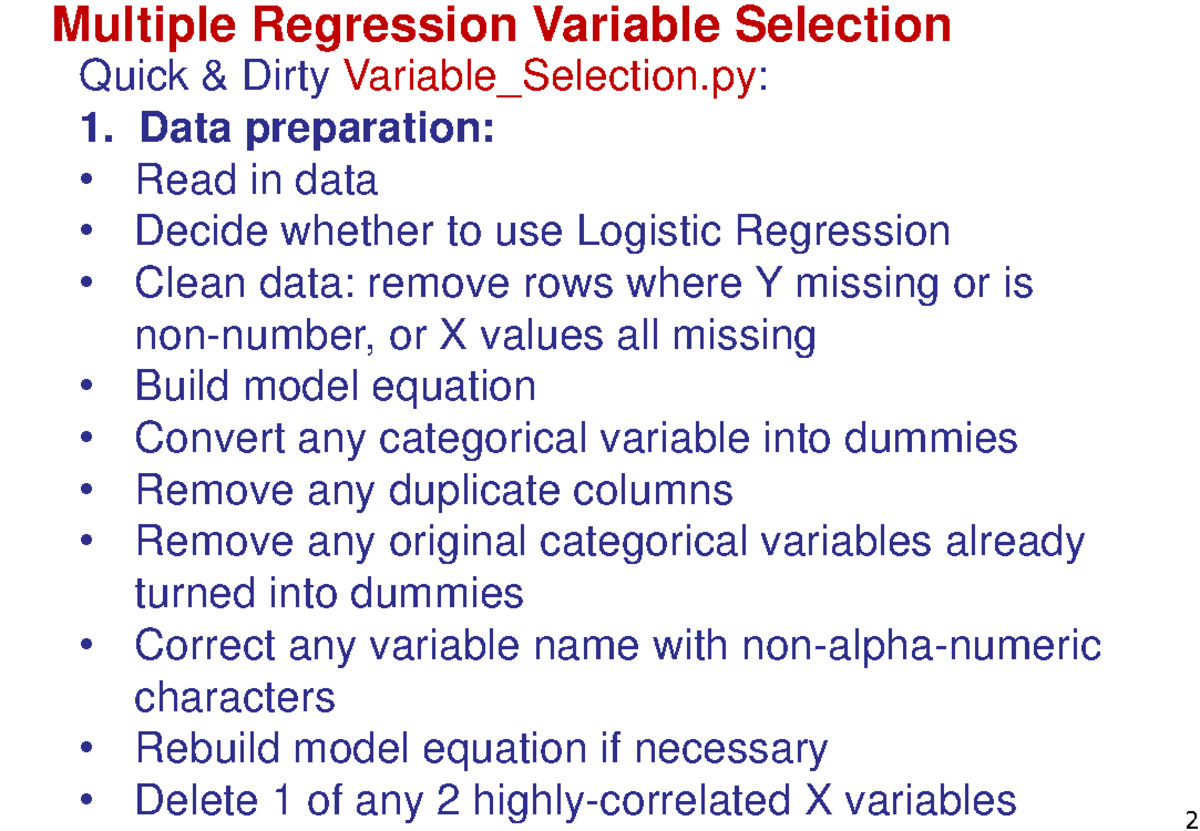Variable Selection - Lecture notes 11 - 2 Quick & Dirty Variable ...