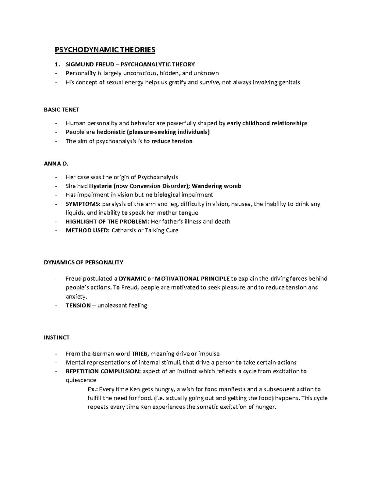 Psychoanalytic Theory (Sigmund Freud) - PSYCHODYNAMIC THEORIES 1 ...