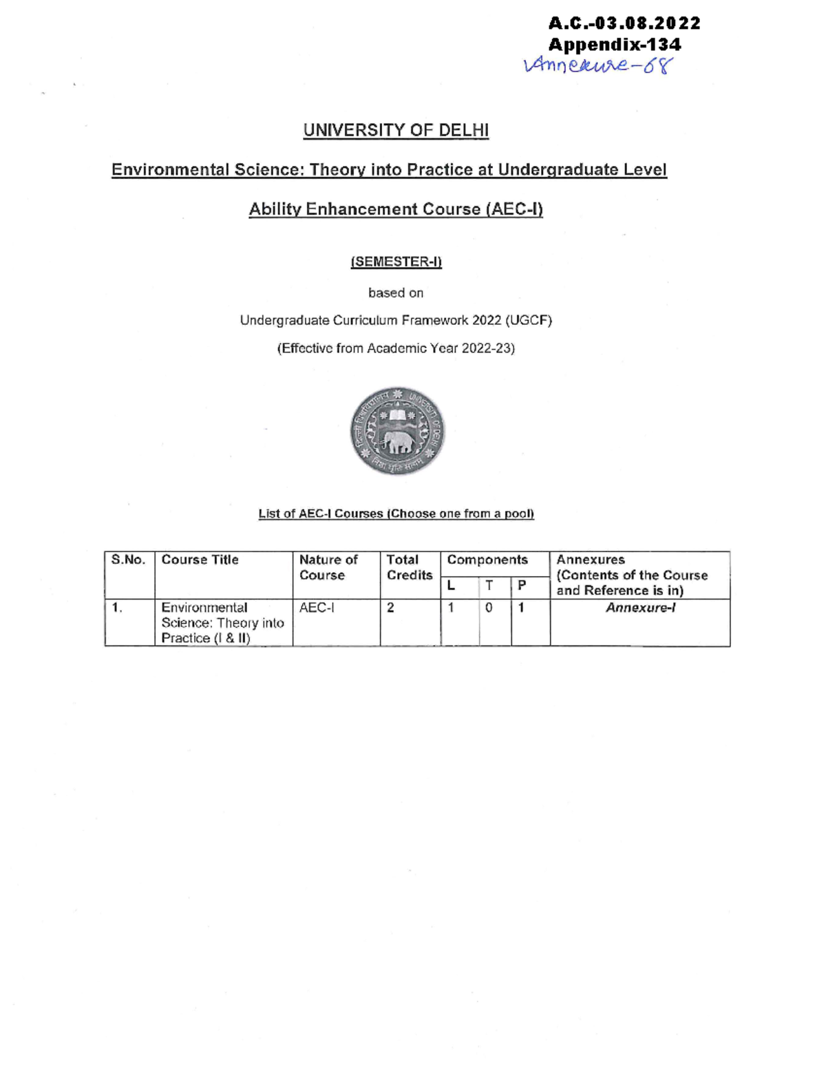Syllabus EVS .Pdf - UNIVERSITY OF DELHI Environmental Science: Theory ...