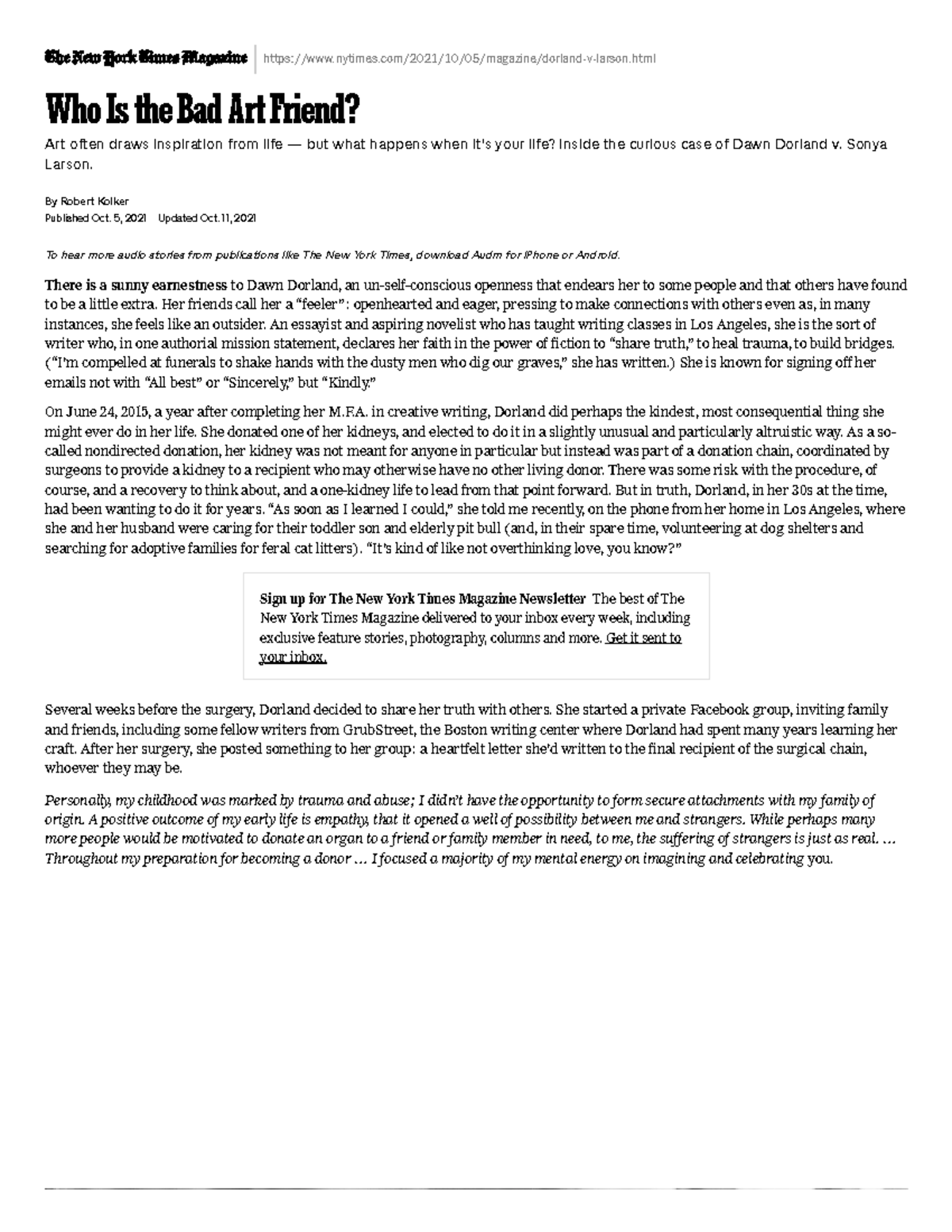 Kolker Who Is the Bad Art Friend nytimes/2021/10/05/magazine/dorlandvlarson.html Art often