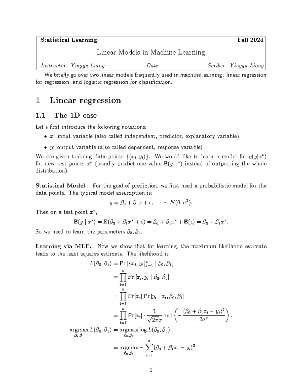 4 linear regression additional notes - Statistical Learning Fall 2024 ...