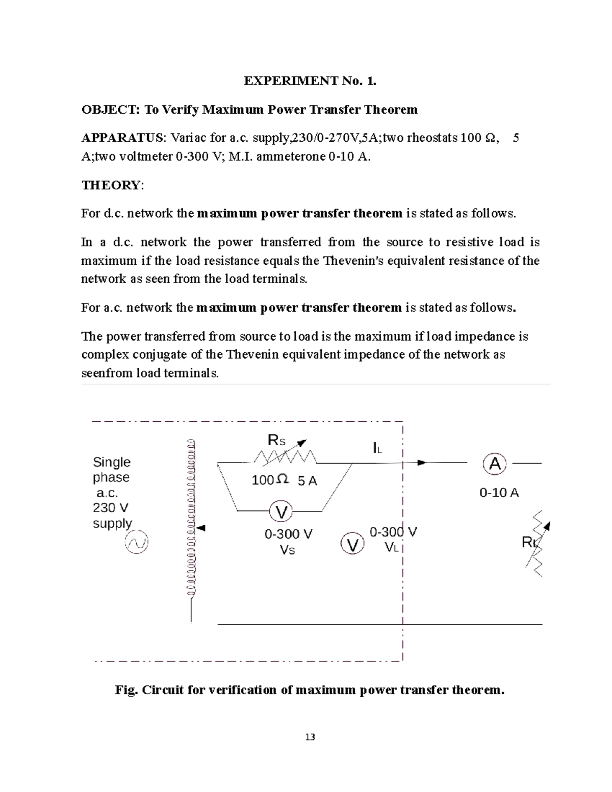 maximum power transfer theorem lab experiment