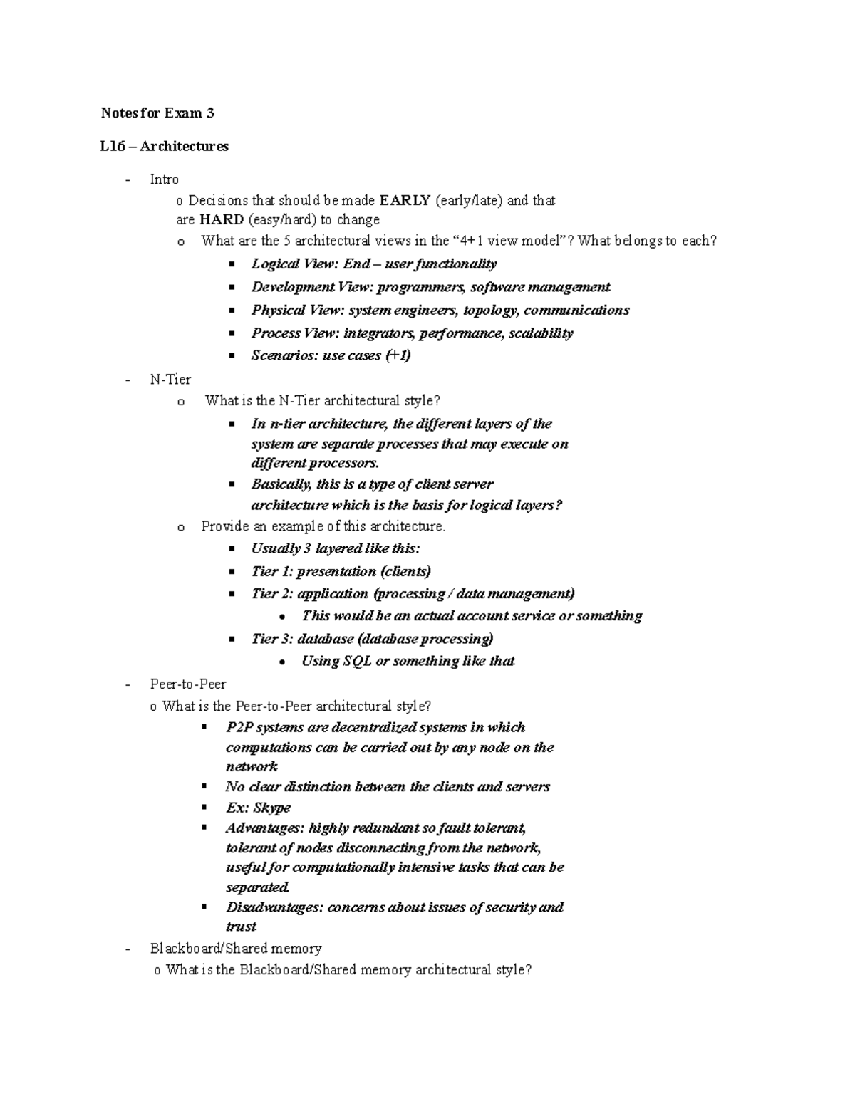 Exam 3 Study Guide - Notes for Exam 3 L16 – Architectures Intro o ...