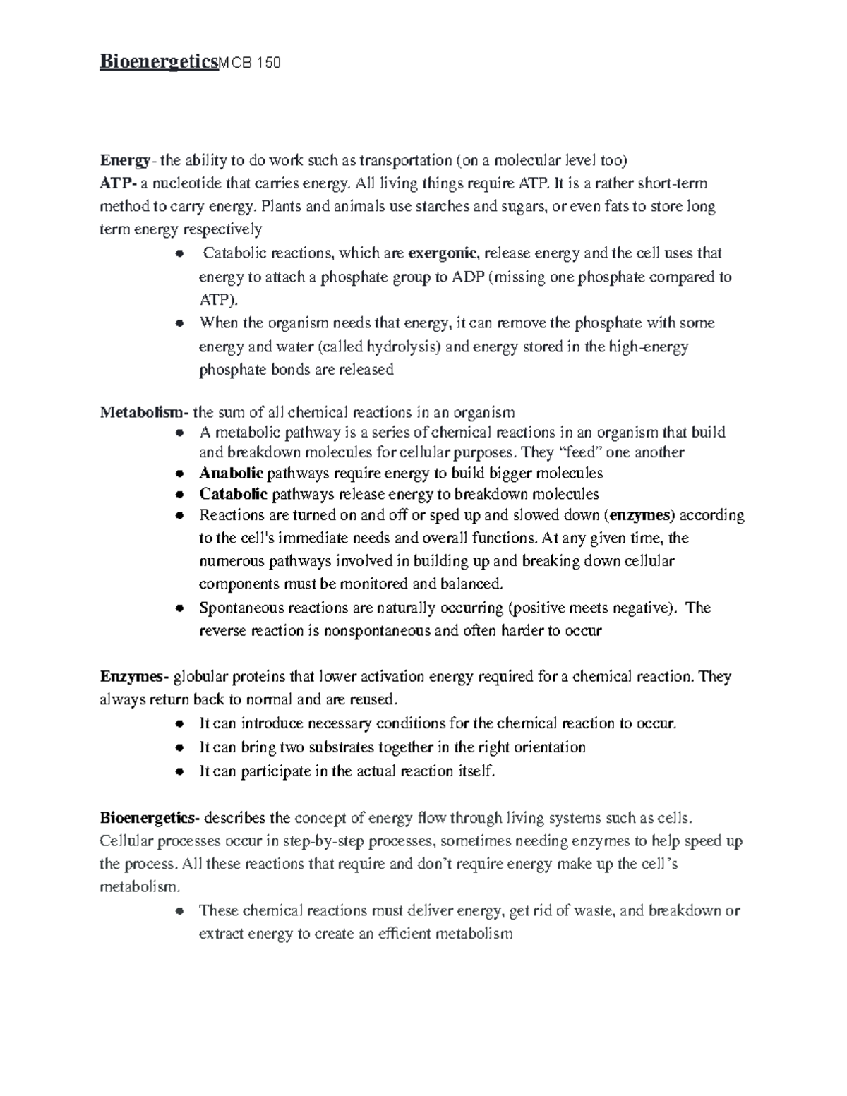 Bioenergetics - Energy - the ability to do work such as transportation ...