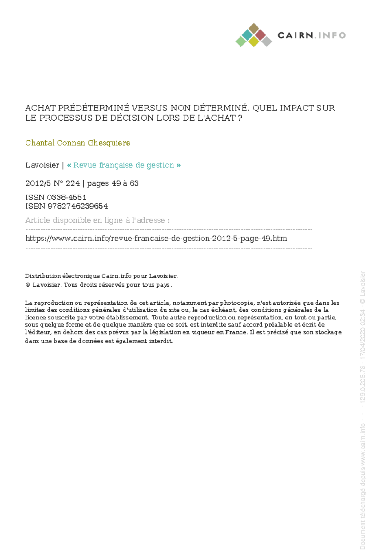 Achat Prédéterminé Versus NON Déterminé. QUEL Impact SUR - ACHAT ...