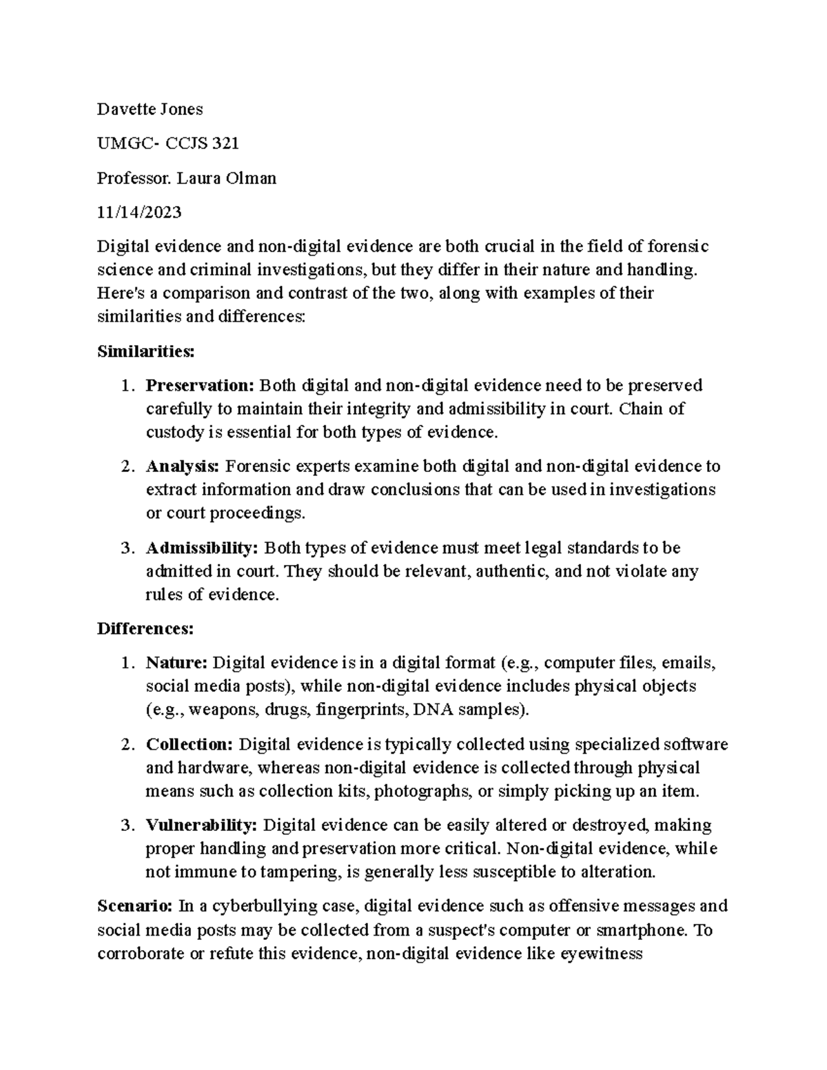 Writing assignment one - Davette Jones UMGC- CCJS 321 Professor. Laura ...