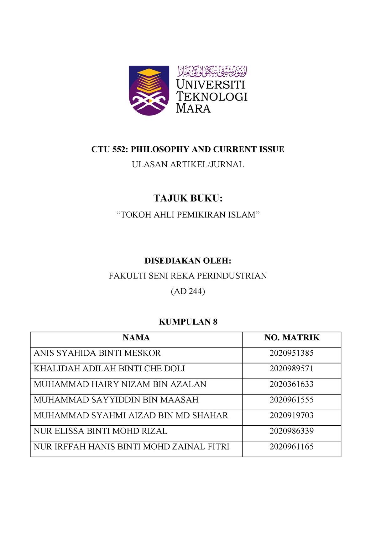 contoh abstrak assignment ctu