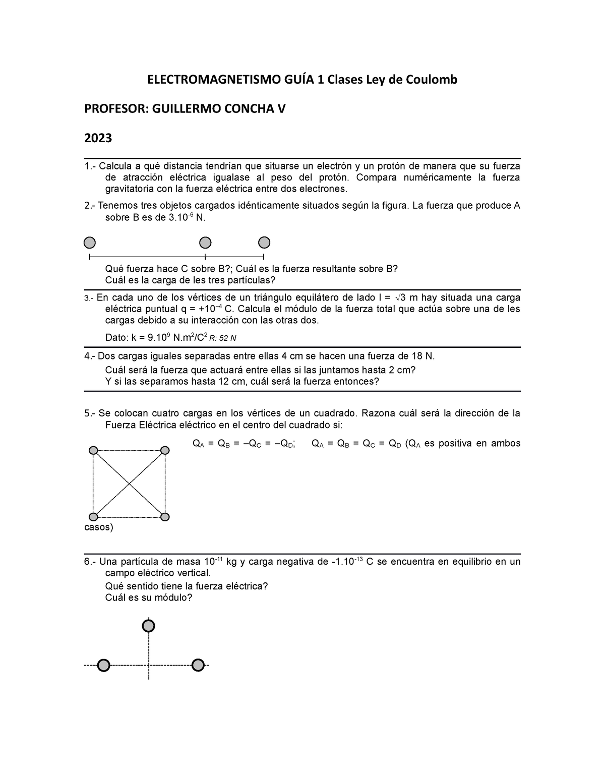 Electromagnetismoguia 1leydecoulomb - ELECTROMAGNETISMO GUÍA 1 Clases ...