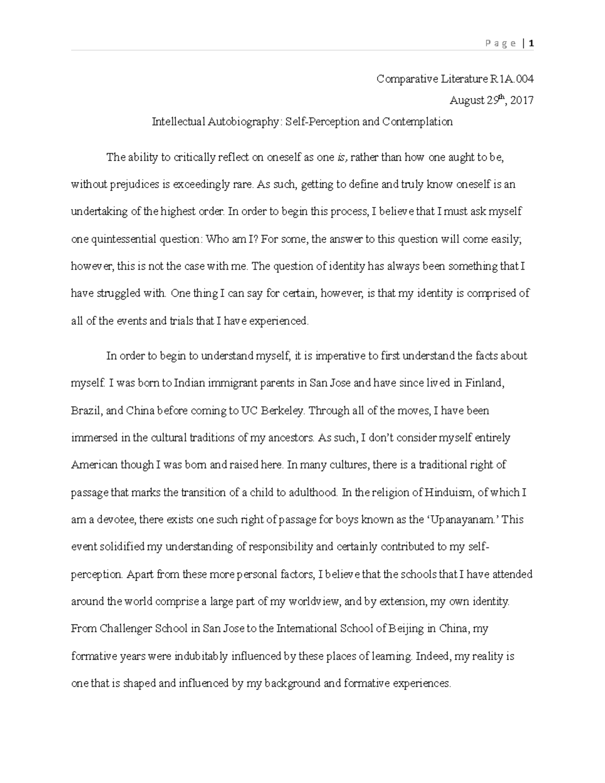 Intellectual Autobiography - BIO-120-2323 - Studocu