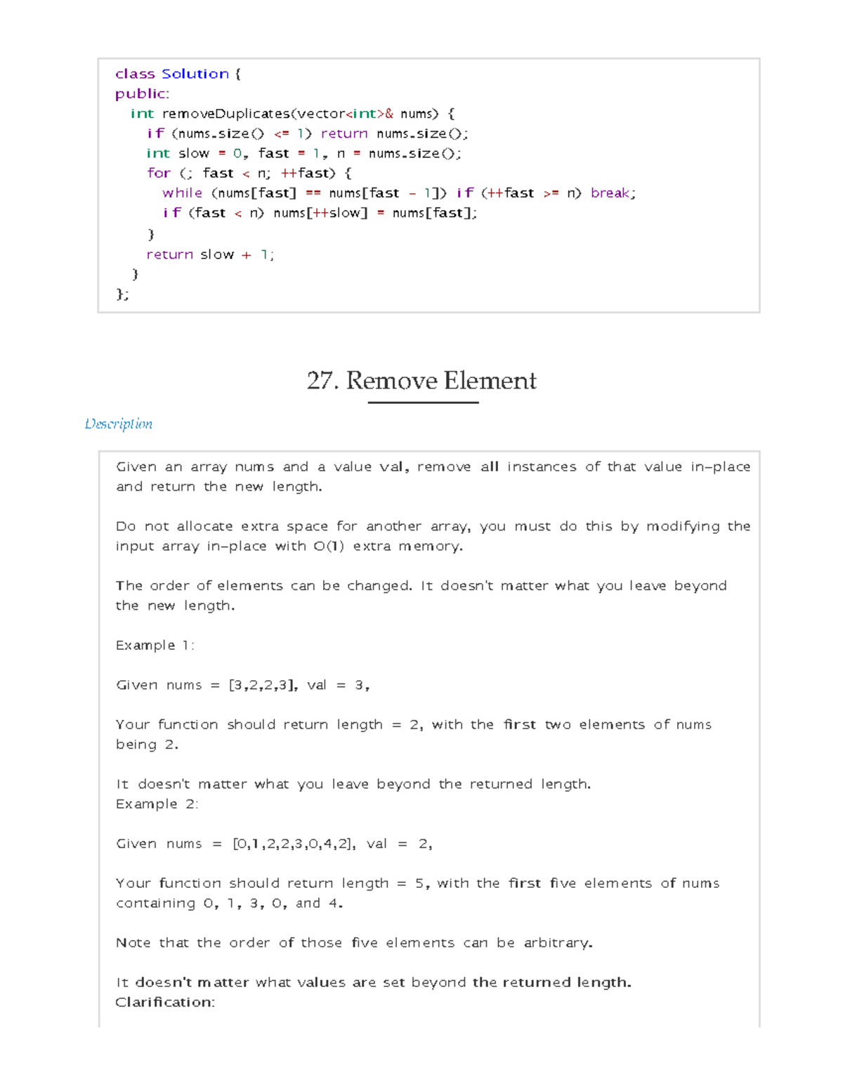 Google questions-3 - 27. Remove Element Description Given an array nums ...