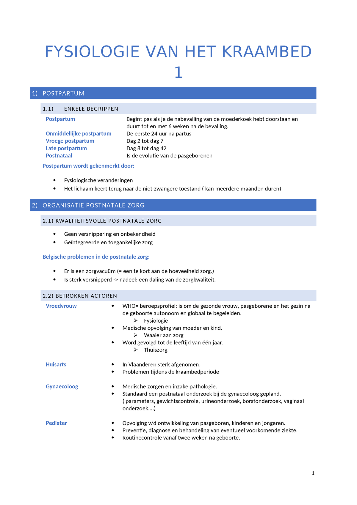 Fysiologie Van Het Kraambed 1 - FYSIOLOGIE VAN HET KRAAMBED 1 1 ...